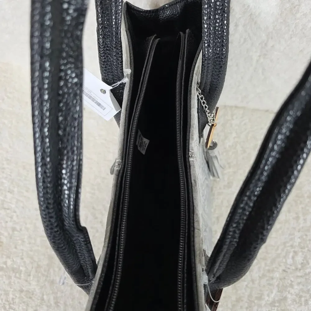 Mexican Gray and Black  Floral Embossed Leather Tote Bag - Picture 4 of 4